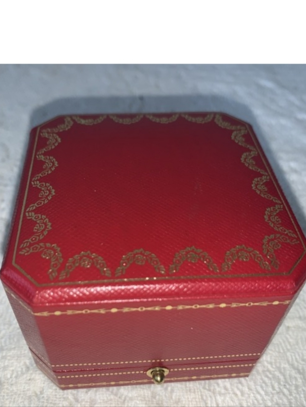 Authentic Cartier Luxury Red Jewelry Box with Gold Detailing